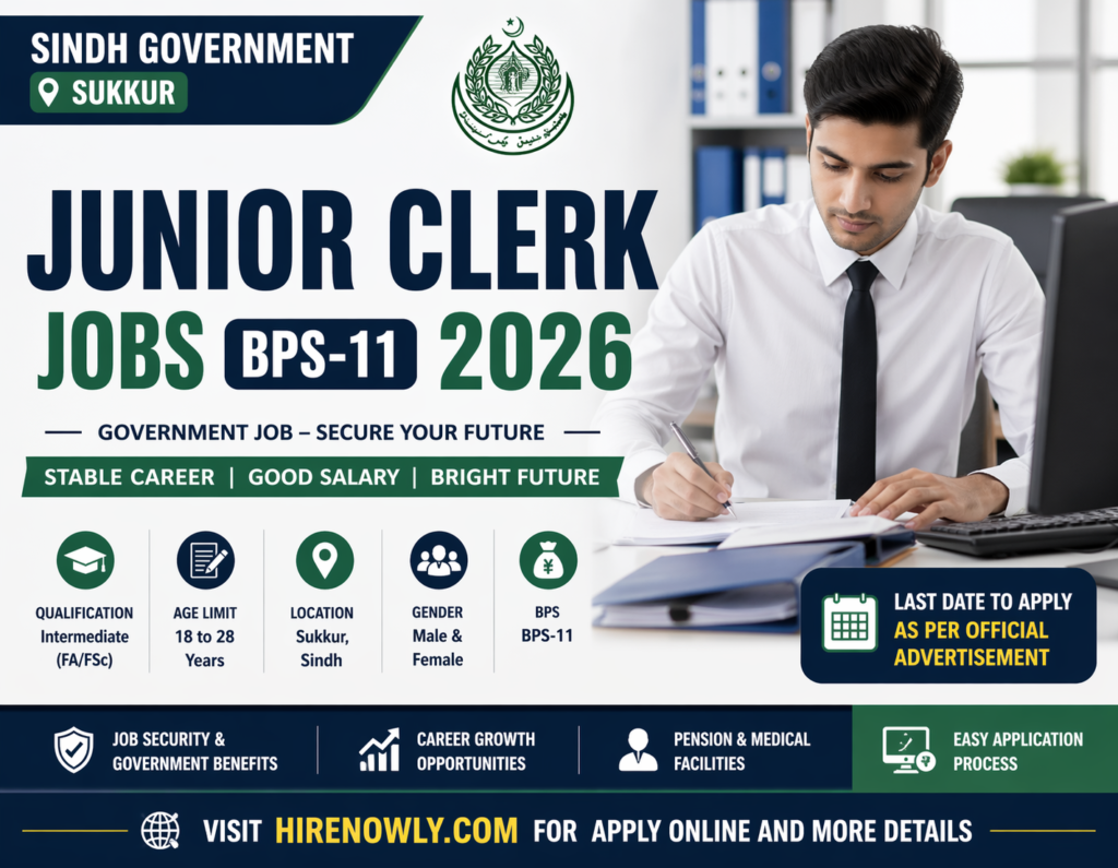 Junior Clerk Jobs BPS-11 2026 – Sindh Govt Sukkur | Apply Online for latest vacancies

