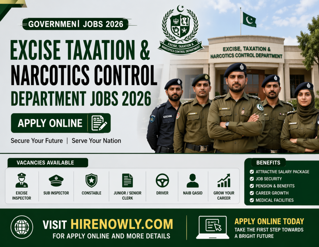 Excise Taxation and Narcotics Control Department Jobs 2026 | Apply Online