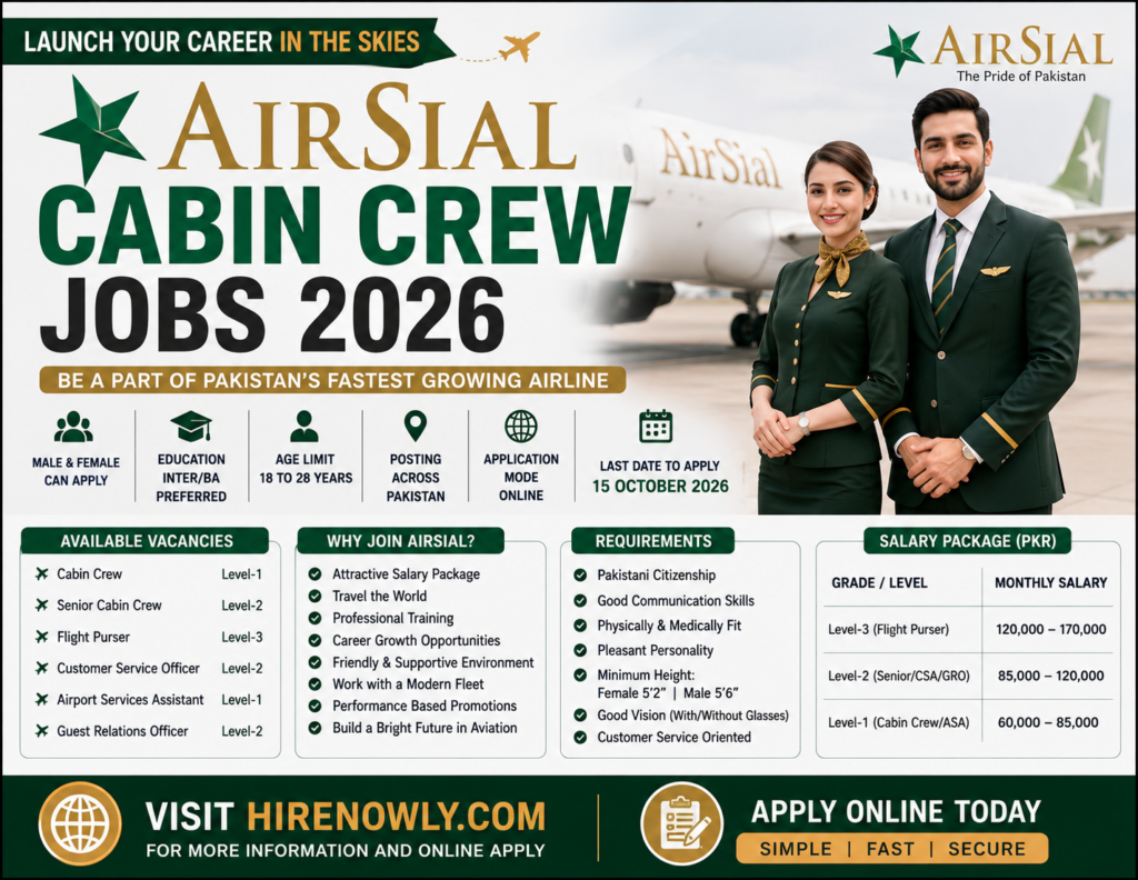 AirSial Cabin Crew Jobs 2026 - 500+ New Posts | Apply Online